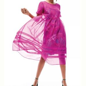 Anthropologie RARE Gabrielle Silk Organza Barbie Midi Dress Size 4